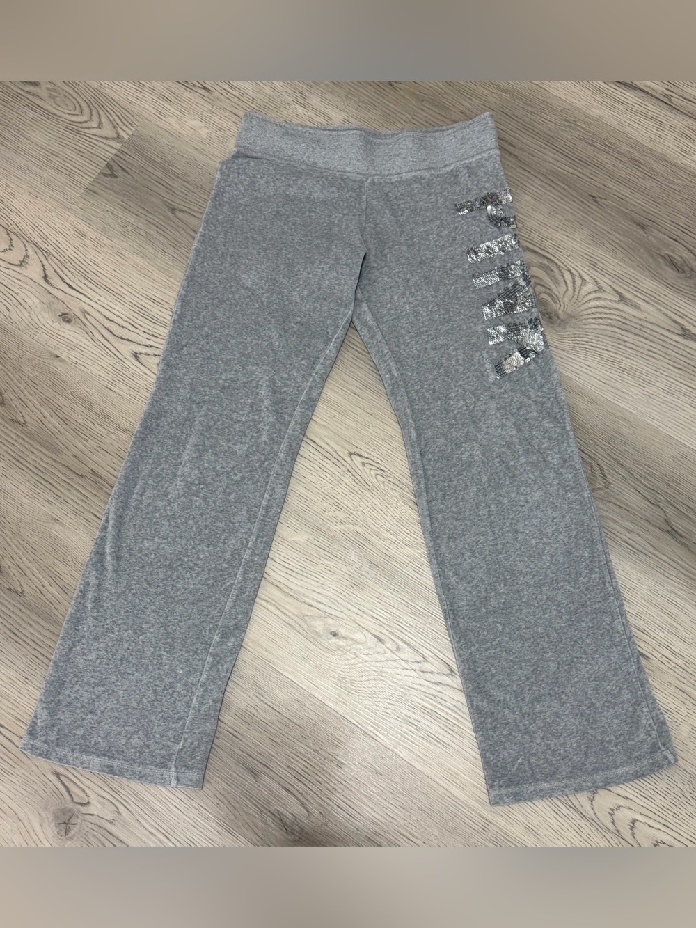 NEW Victoria's Secret Y2K VINTAGE PINK Velour Sequin Tracksuit Pants Gray -XS